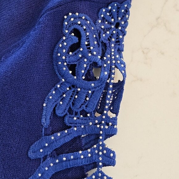 Alessa W Collection Decorative Cut Out Long Sleeve Blue Sweater Size 12 - Picture 6 of 12